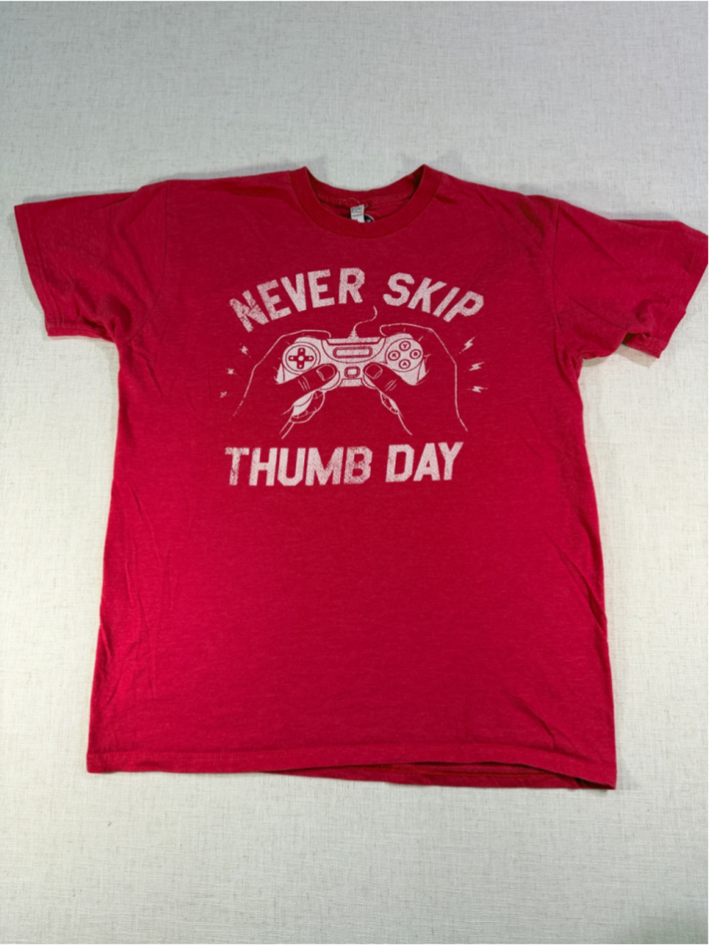 Lost Gods Never Skip Thumb Day Video Game Controller Graphic T-Shirt Red Large